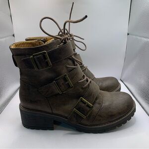 B.O.C. Born Rosalee Ankle Combat Biker Boot 10 M Brown Faux Leather Buckle